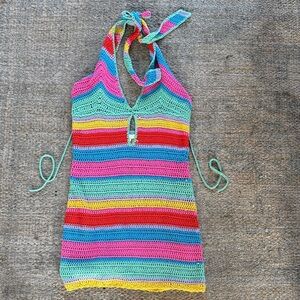 More To Come Striped Crochet Halter Dress